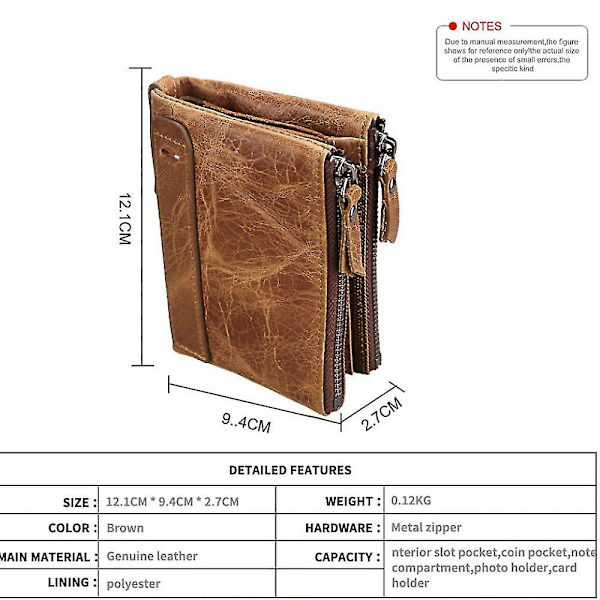 Plånbok för Män, RFID-Blockering Tvåfaldig Plånbok Snygg Stöldskydd, Mjuk Äkta Läder, Slank Billfold Med 6 Kortfack, Fars Dag Present (Brun) Tw