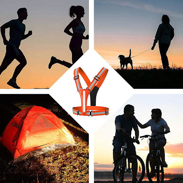 LED Refleksvest Sikkerhetsutstyr - Oransjerød - Lysende Vest For Nattegåing Og Sykling - Høy Synlighet Løpevest Med Refleksstriper Orange-red