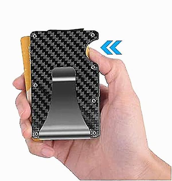 Kolfiberplånbok, RFID-blocker Minimalistisk Plånbok, Metallpengaklipp Plånbok