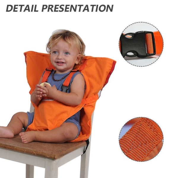 Baby Bærbar Justerbar Spisebordsstolrem Er En Essentiel Sikkerhedssele Til Babyrejser, Madning Og Camping Orange