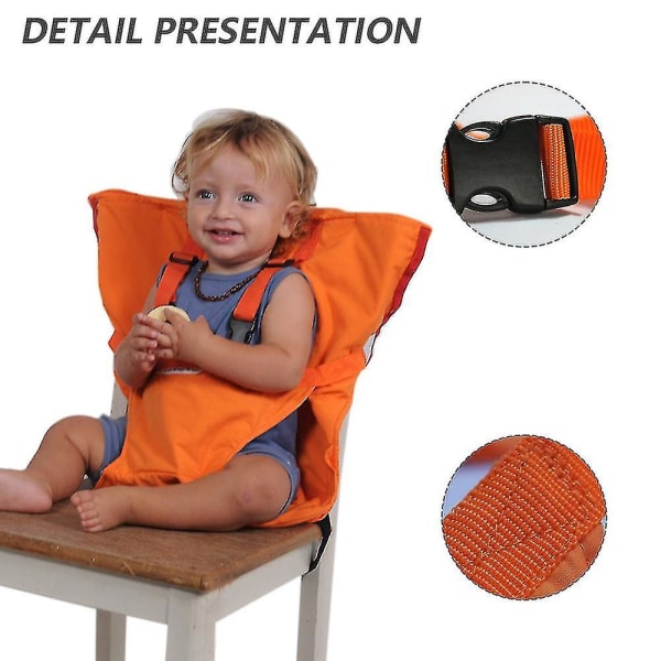Baby bærbar, justerbar spisestuestolsrem er et vigtigt sikkerhedsbælte til babyrejser, fodring og camping Orange