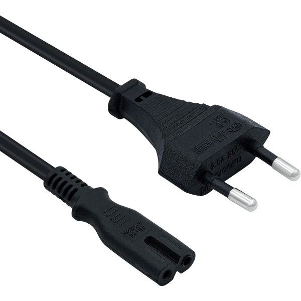1,5 M (4,9 FT) EU Plug C7 power Bipolaarinen 2 kaapeli PS5:lle / PS4:lle / PS3:lle / Xbox Series X / S:lle - musta