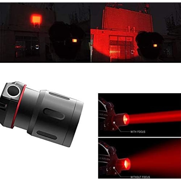 Punainen otsalamppu, Metsästys Punaiset LED-otsavalot Ladattava otsalamppu zoomattavalla punaisella suodattimella metsästykseen, tähtitieteen, tähtien katseluun, yönäköön Cisea