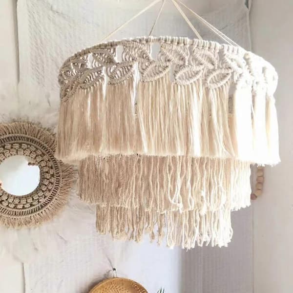 Handvävd lampskärm med tofsar A30*35CM