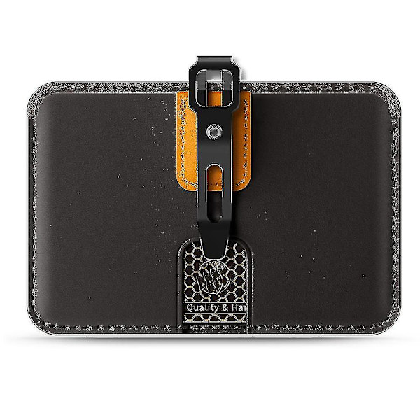Korthållare / Badgehållare / Bärbar Plånbok Med Metallklämma, Läder ID-Korthållare För Kontor Black horizontal section