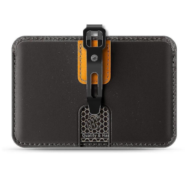 Kortholder / Badgeholder / Bærbar Tegnebog Med Metalclips, Læder Id-Kortholder Til Kontoret Black horizontal section