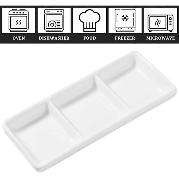 BESTONZON 2 stk. 15 cm Ren Hvit Keramisk Appetittbrett med 3 Rom Rektangulære Delte Sauseskåler for Krydder Soyasaus