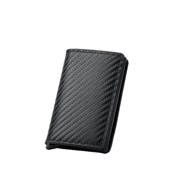 (NY) Karbonfiber pop-up kortholder med RFID-beskyttelse, PU-materiale, svart