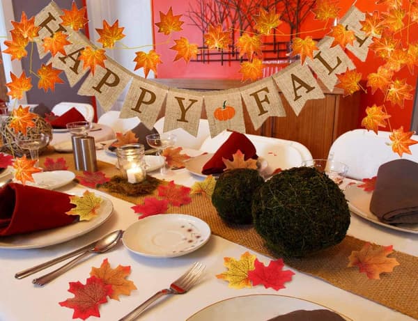 Efterårs græskar hessian banner, efterårs hessian banner, bøffelternet græskarkrans, Thanksgiving høst