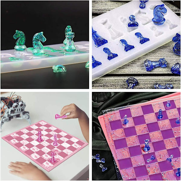 Schackbräde Resin Form Set, Silikon Schackbräde och Schackform, DIY Resin Form, 3D Epoxi Resin Schackformar för Barn och Vuxna, Hantverksmaterial