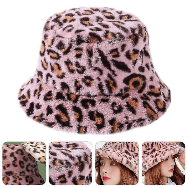 1 stk. Moderigtig Varm Fiskerhat Fluffy Efterår Vinter Leopard Fiskerhat