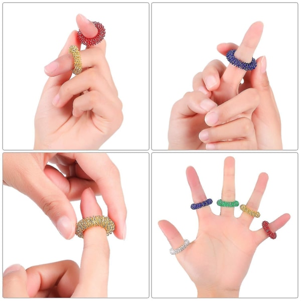 12 stk. Akupressurring Spiky Sensory Finger Rings Massasjeringer Se