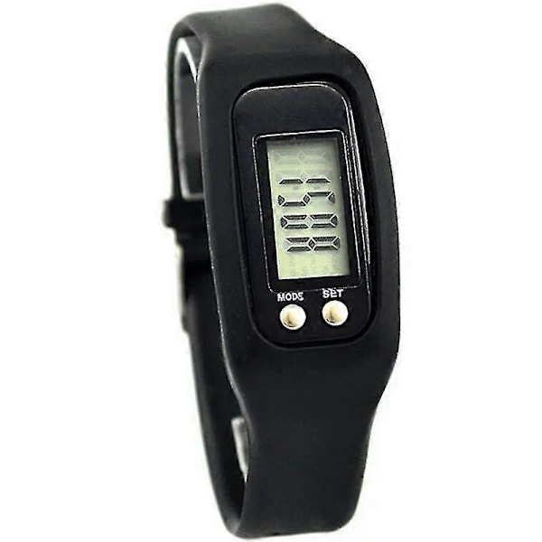 Skridttællerur med LCD-display, simpel betjening, gå-fitness tracker armbånd, digital skridttæller Black