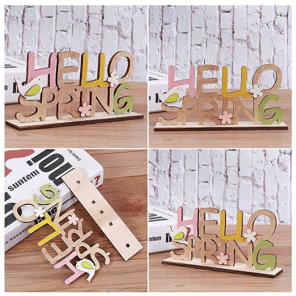 1 stk. Påske Engelsk Bogstaver Dekor Træ Engelsk Bogstaver Håndværk HELLO SPRING Bogstaver Design Håndværk Kreativ Enkel Påske Bogstaver Bordpynt