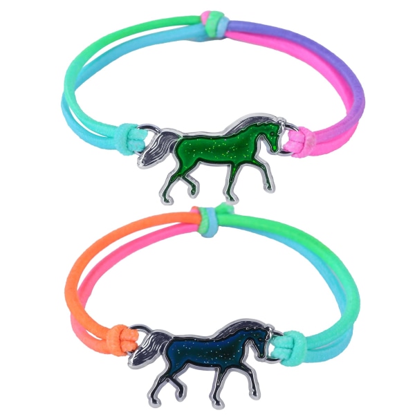Hestearmbånd Sæt med 2 piger, regnbuefarver, humørarmbånd til børn