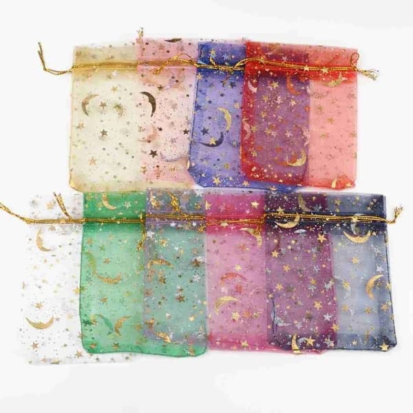 100-pak stjerneformet organza gavepose, 11x16 cm