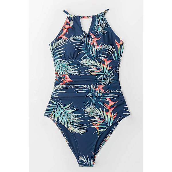 Dam badkläder i ett stycke med hög hals, strandkläder, rynkad magkontroll, baddräkt Black XL