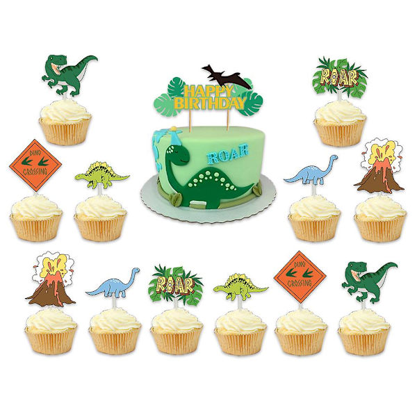 Dinosaur-tema Ballongsett Bursdagsfest Dekorasjon Kit Banner Kake Topper