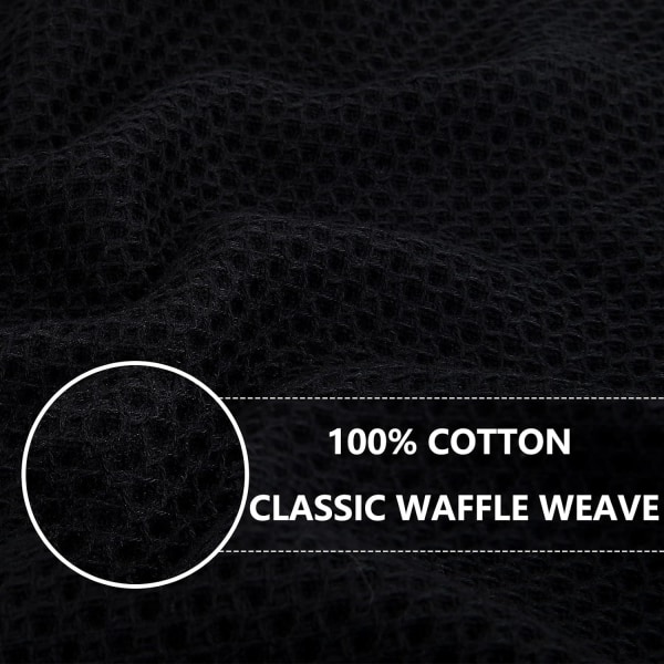 100% Cotton Waffle Weave Kitchen Dish Cloths, Ultra Soft Absorbent Quick Drying Dish Towels, 12x12 Inches, 6-Pack, Black