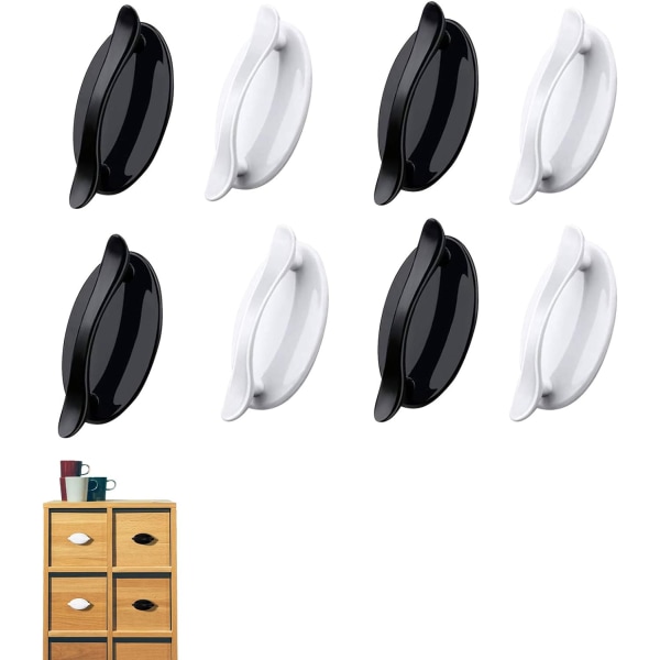 8 selvklæbende dørhåndtag, vindueshjælpehåndtag, selvklæbende håndtag (sort/hvid)