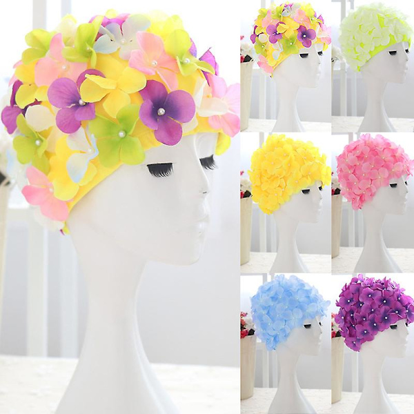 Dame 3D Blomster Badehette Svømmehette Damer Svømmebasseng Blomster Hater