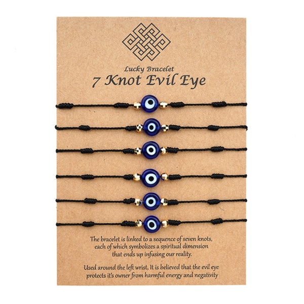 6st Evil Eye Armband 7 Knot Lucky Protection Kvinnor Män Familj Tillbehör