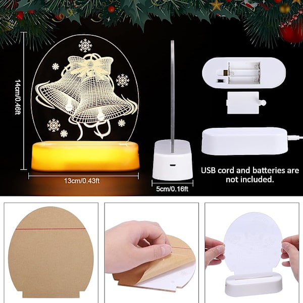 Julelys Klokker Julepynt 3D Lampe Varmt Hvid