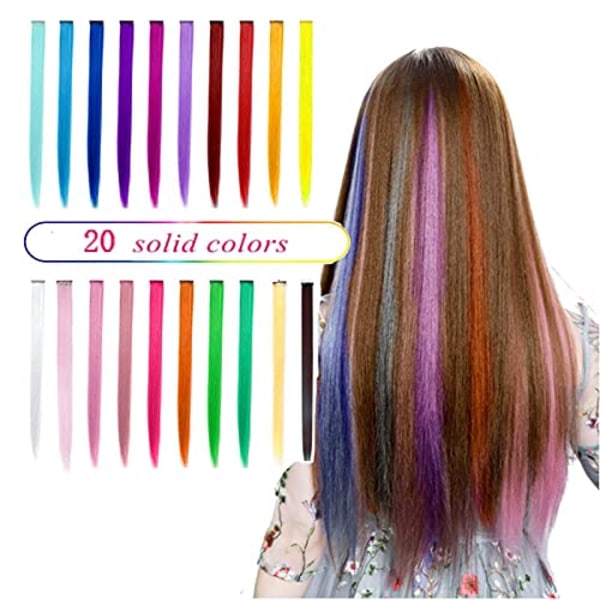 20 farverige hårextensions