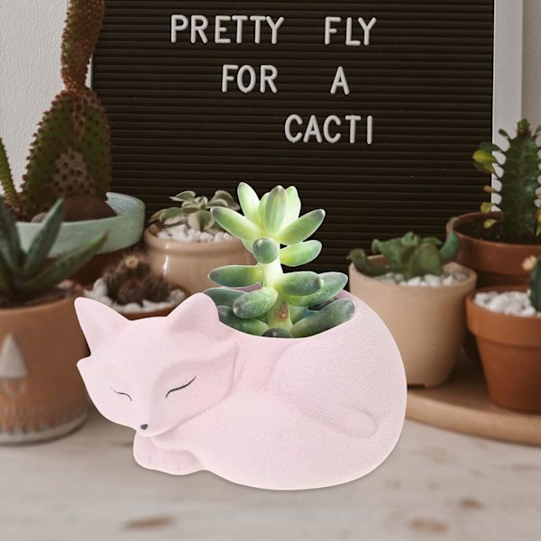 Cartoonräv Mini Blomkrukor Djur Succulent Växtkrukor Keramikräv Kruka Djurformad Blomkruka för Hem Kontor Utomhus Heminredning