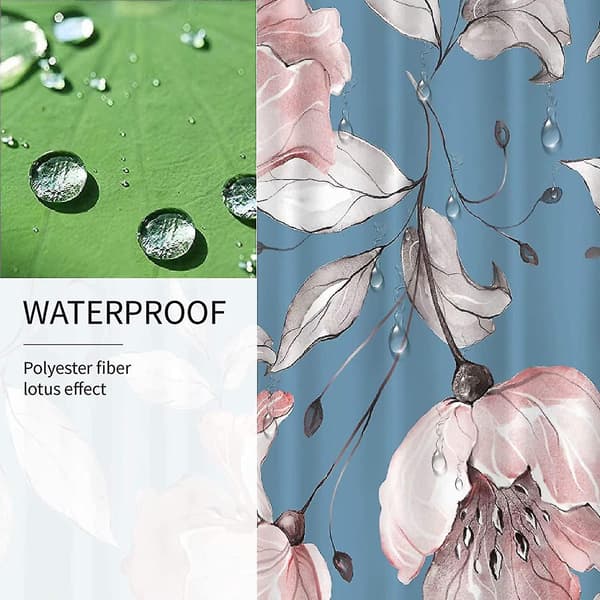 Blommiga Duschdraperier För Badrum, Rosblommor Duschdraperi Set Blue 72*72