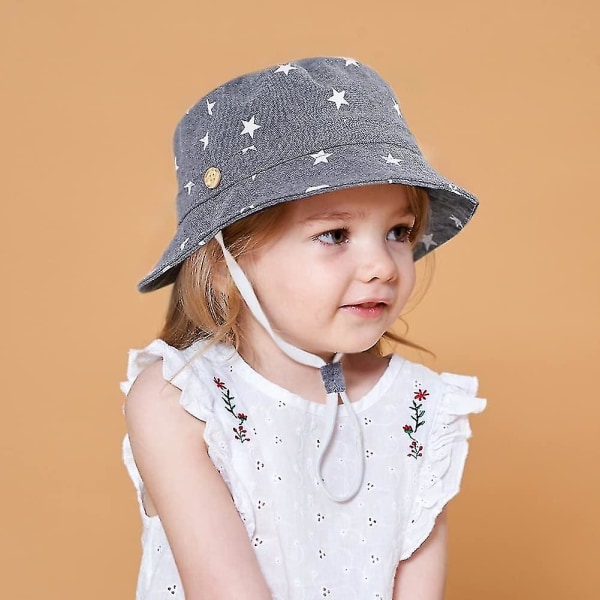 Børnebøttehat Justerbar solhatte Åndbar strandhat til drenge Girls_ll Star Denim 12-24 Months