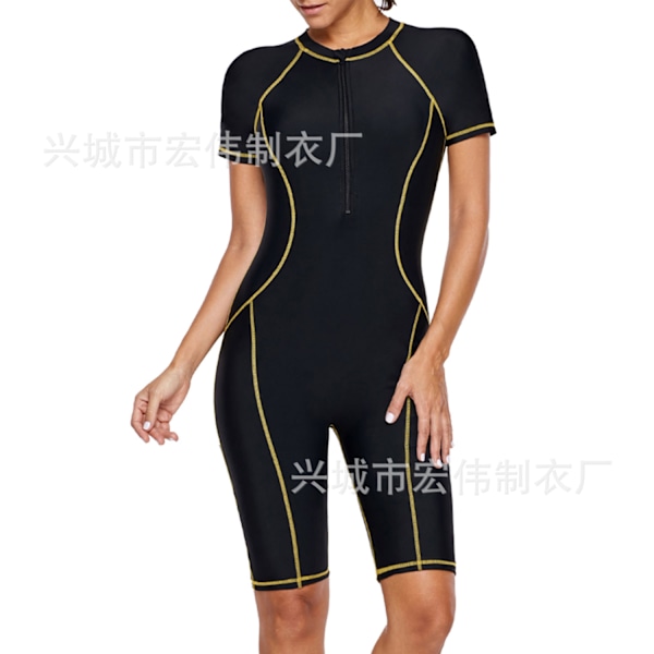 Baddräkt i ett stycke, lång, tre-nåls femtrådig dykdräkt, slimmad modell Black and yellow XL