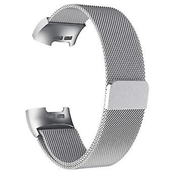 Magnetiskt Armband i Rostfritt Stål Passar Fitbit Charge3 / Charge4 - Silver (Storlek L)