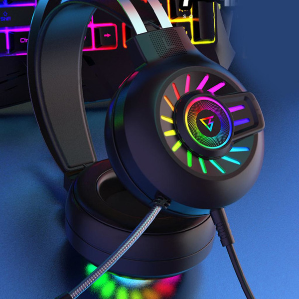 Gaming-headset, 3,5 mm stereokabel med overhead-spelhörlurar med Rgb Rainbow-bakgrundsbelyst