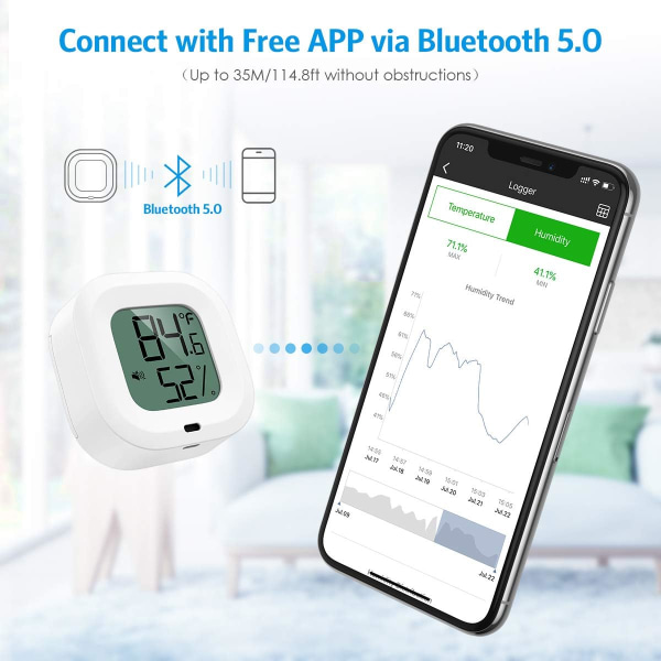 Bluetooth hygrometer termometer, trådløs sensor med alarmnotifikation