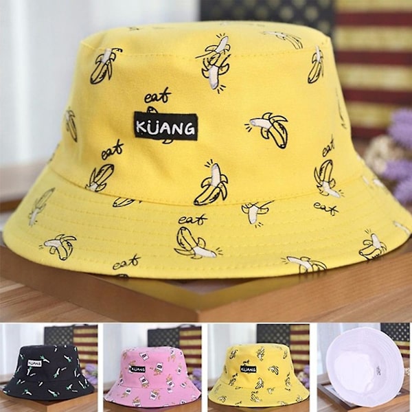 Sinknap Kvinnors Bananchips Dubbelsidig Vikbar Fiskare Solhatt Utomhus Hinkhatt Yellow
