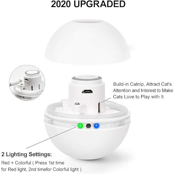 Katt Leksak, Leksaksboll med LED-Ljus, 360 Graders Automatisk Rotation och USB-Laddning Interaktiv Katt Leksak, för Husdjur Hundar Kattungar