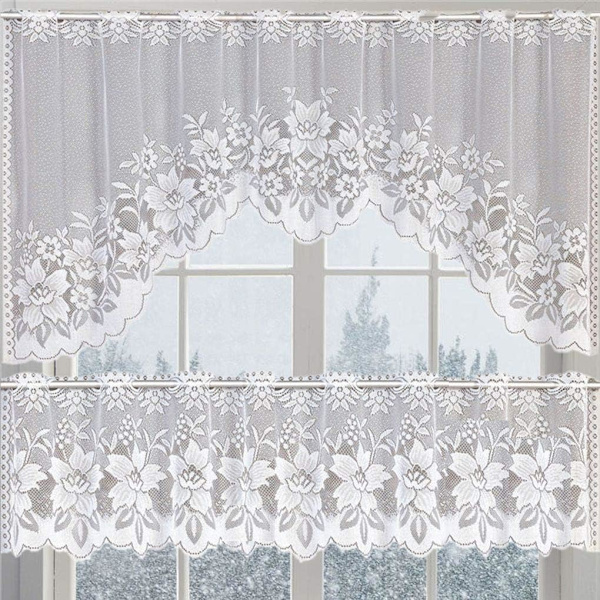 Gjennomsiktig Gardin Lace Voile Kaffe Gardin Vintage Stil Cafe Vindu Tier Kjøkken Spisestue (2 stk/sett)