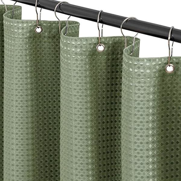 Salviegrøn Bruseforhæng, Vandafvisende Bruseforhæng i Stoff, 12 Metalhuller bean green