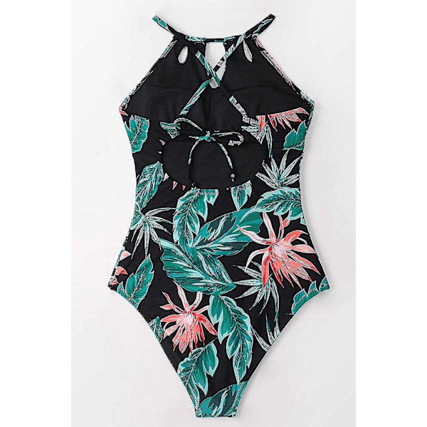 Dam badkläder i ett stycke med hög hals, strandkläder, rynkad magkontroll, baddräkt Green Leaf L