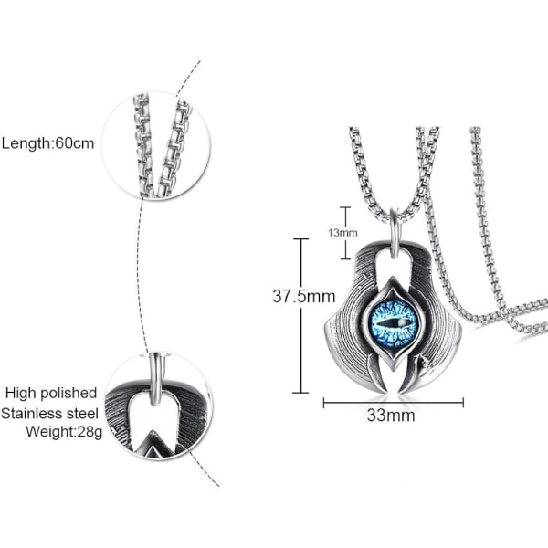 Grekisk blå drake i rostfritt stål för herrar Evil Eye, yxgjutning, hänge-amulet för hundetiketter