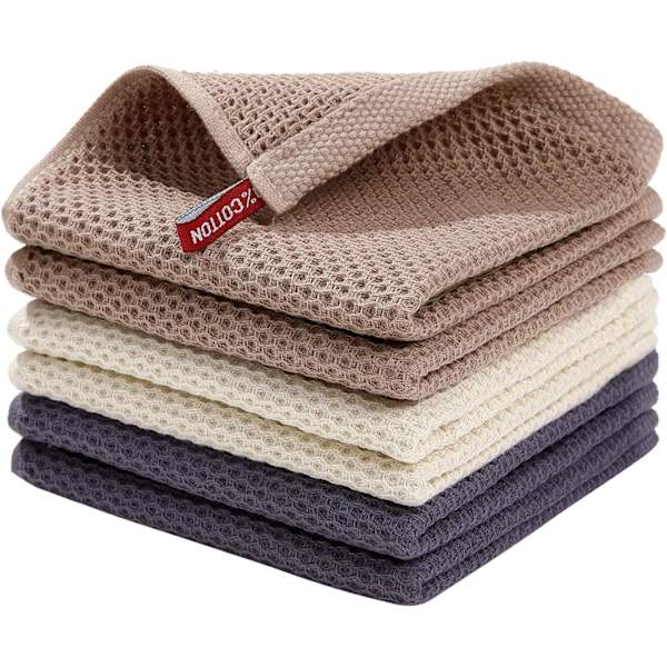 100% Puuvilla Waffle-Kudotut Keittiöpyyhkeet, Ultra Pehmeät Imuvat Nopeasti Kuivuvat Pyyhkeet, 12x12 Tuumaa, 6-Pakkaus, Sekalaiset Värit Mixed Color 12 x 12 - 6 Pack