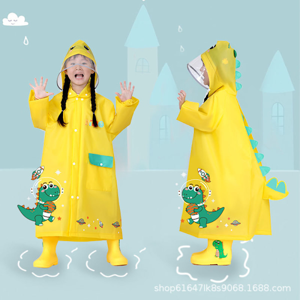 Lasten sadetakki pojille ja tytöille alakouluikäisille uusi tyyli lapsille 3-10 vuotta vanhoille lapsille kouluun koululaukkujen kanssa sadetakki Yellow-little dinosaur M Height 95-110 cm