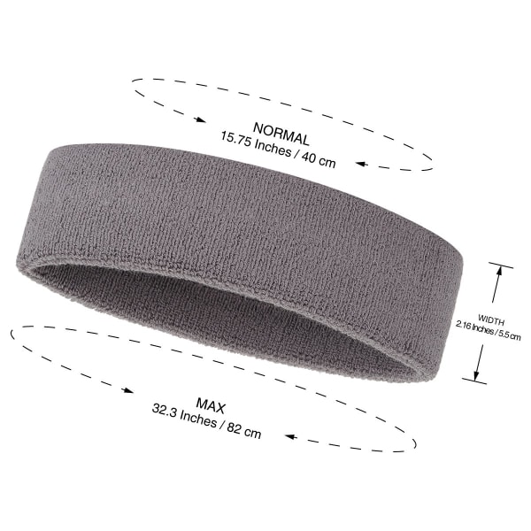 Sports Headbands for Men and Women - 3 Piece Sports Headbands Moisture Wicking Sports Cotton Terry Cloth Headbands (Gray)