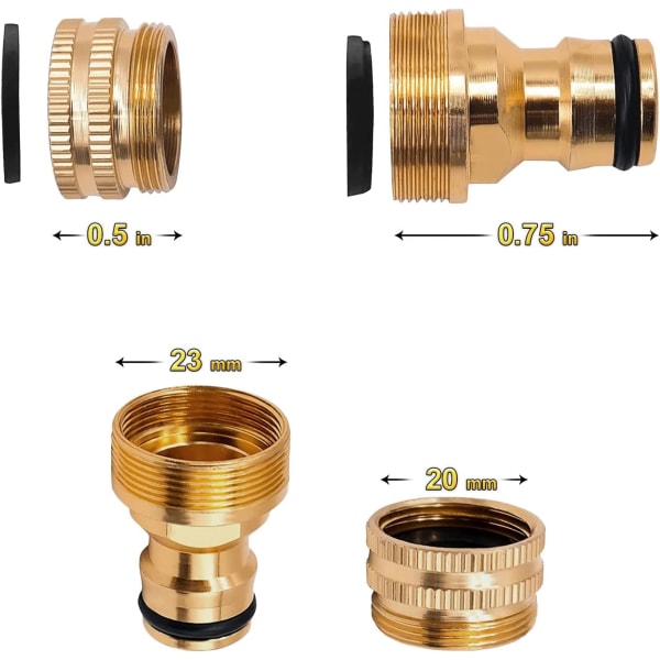 Messinkinen letkuliitin, 2-in-1 puutarhaletkun pikaliitin 3/4\" ja 1/2\" kierteisille hanalle