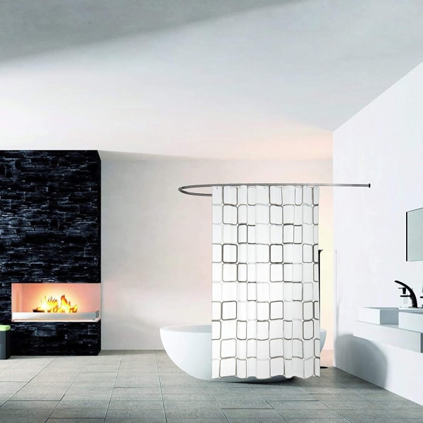 Duschdraperi, mögelsäker vattentät 180x200cm Tvättbar antibakteriell polyestertyg Badkargardin, vit transparent duschdraperi (rutig)