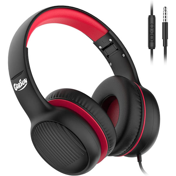 Barnhörlurar med 85dB/94dB Volymbegränsare Inbyggd HD-mikrofon Ljudutgång Vikbara Barnhörlurar Justerbara In-Ear Småbarnshörlurar Röd Svart