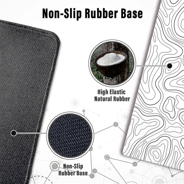 Stor Spillmusmatte Med Sydd Kant, Minimalistisk Topografisk Kart Skrivebordsmatte, Utvidet Xl Musmatte Med Anti-Skli Bunn, Kule Skrivebordsmatte For Tastatur
