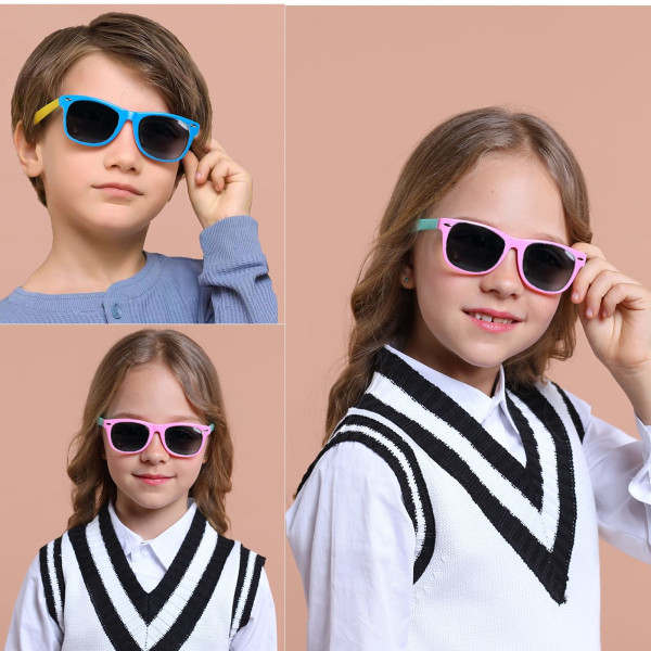 Flickor Pojkar Polariserade barnsolglasögon 3-pack flexibel TPEE gummibåge Lämplig för åldrarna 3-8 år.