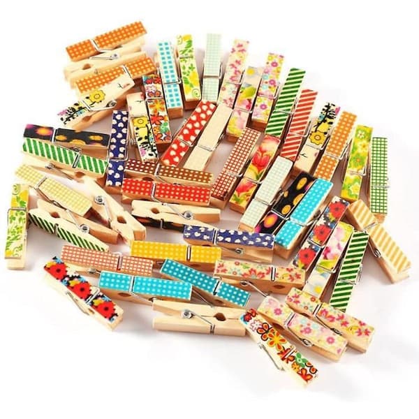 Set med 50 mini målade träklädnypor 3,5 x 0,7 cm